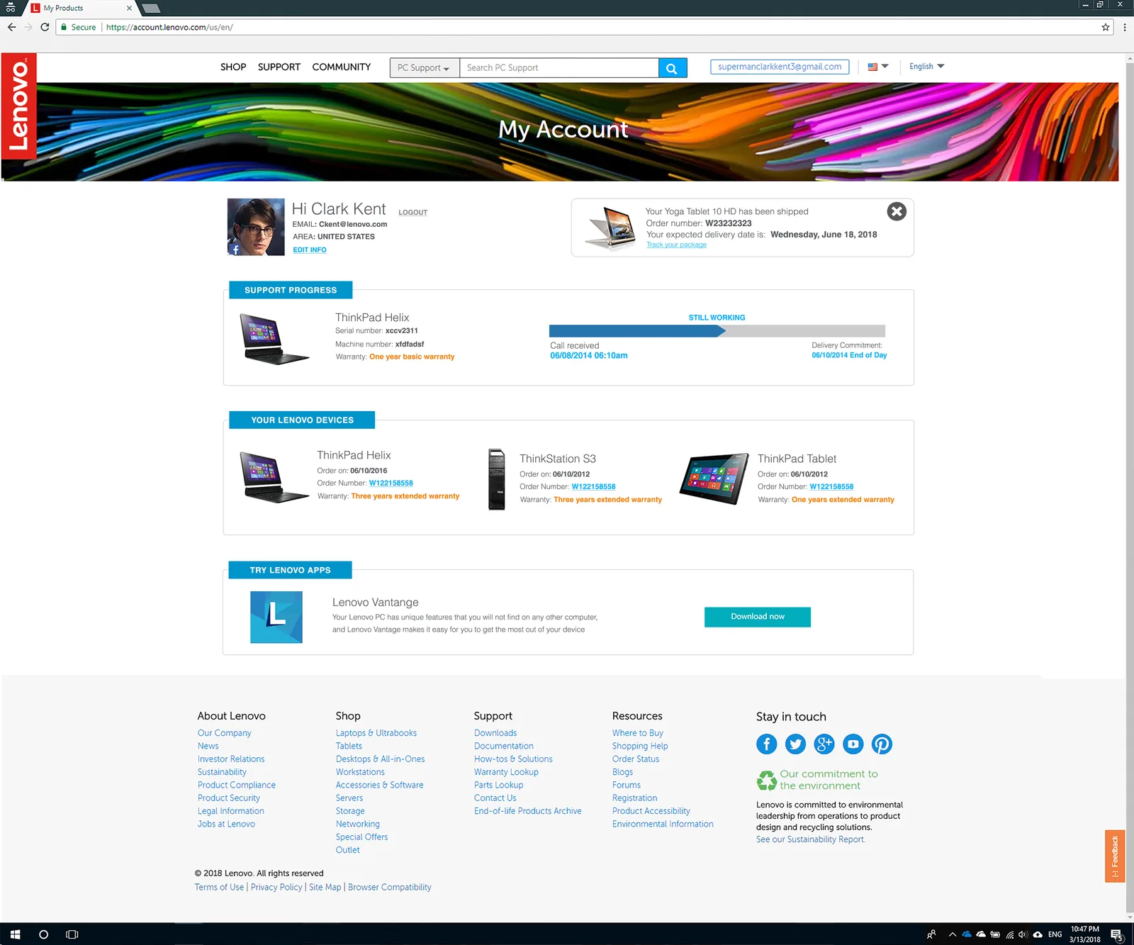Lenovo ID single sign on: Account page- The user can find everything they want to know if one place.